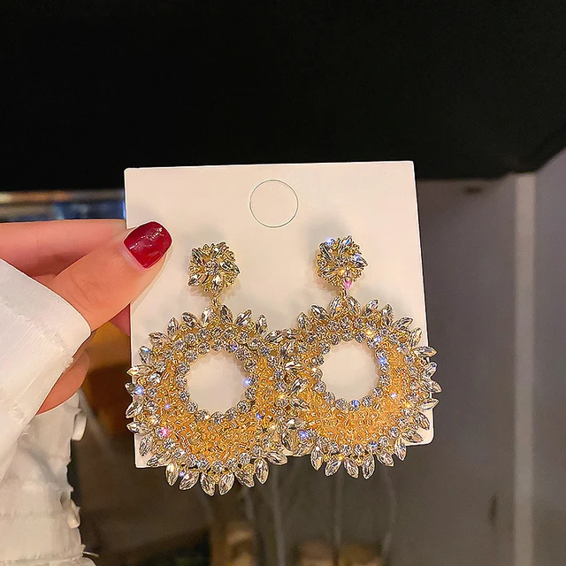 Fashion Oversized Hollow Round Alloy Drop Earrings For Women Geometry Alloy Earrings Wedding Pendientes Party Jewelry 1