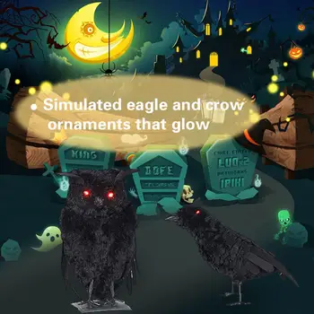 

New Halloween Haunted House Bar Decoration Glowing Bat Owl Raven Simulation Animal Party Terrorist Atmosphere Decoration