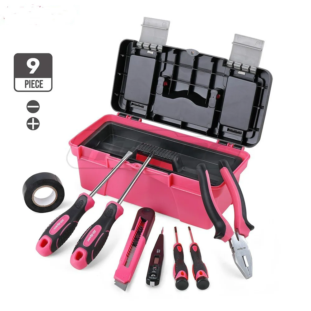 

Pink 9pcs Hand Tool Set Girl Lady Women DIY Household Repair Tools Kits Toolbox Screwdriver Diagnostic