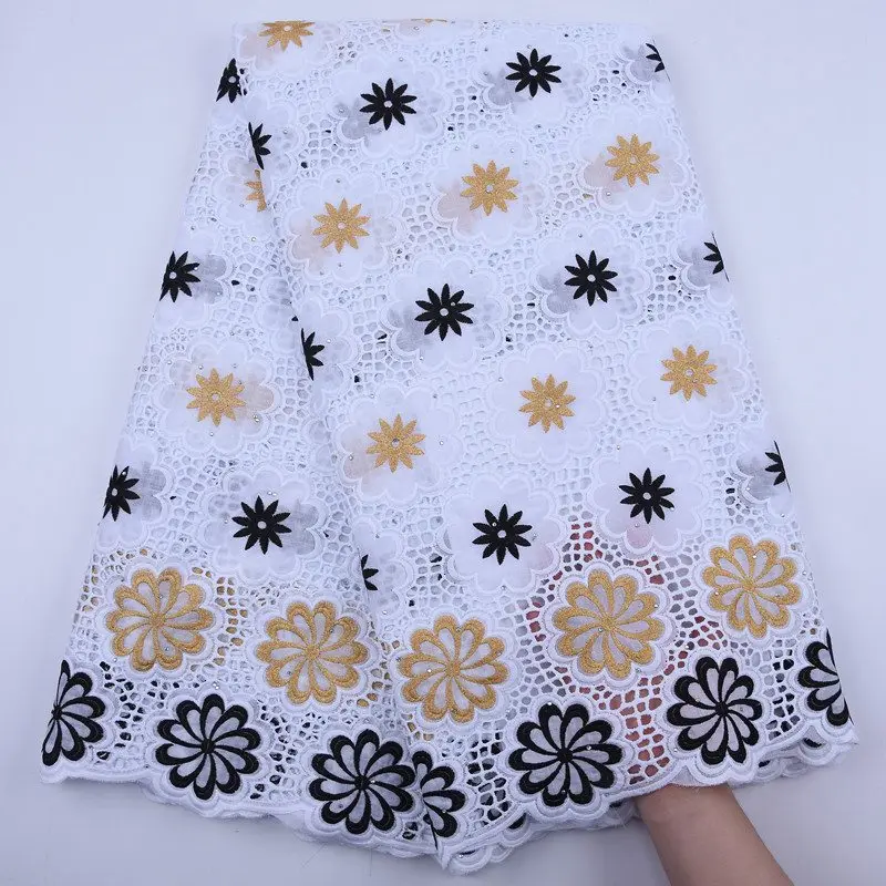 Black And Gold African Dry Lace Fabric High Quality Swiss For Wedding Latest Stoned Cotton Voile Fabrics S1822 | Дом и сад