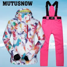 Лыжный костюм для женщин, брендовая зимняя водонепроницаемая ветрозащитная спортивная одежда, женская зимняя Лыжная куртка и штаны, зимний комплект с ремнем, костюмы для сноубординга