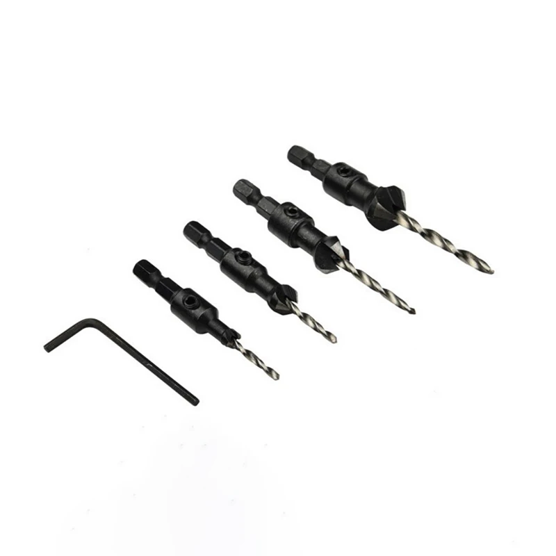 4 piece cone hole chamfering drill hex bit cone hole drilling countersunk drill shaped bit drill woodworking hole opener #6#10#1 4 piece cone hole chamfering drill hex bit cone hole drilling countersunk drill shaped bit drill woodworking hole opener #6#10#1