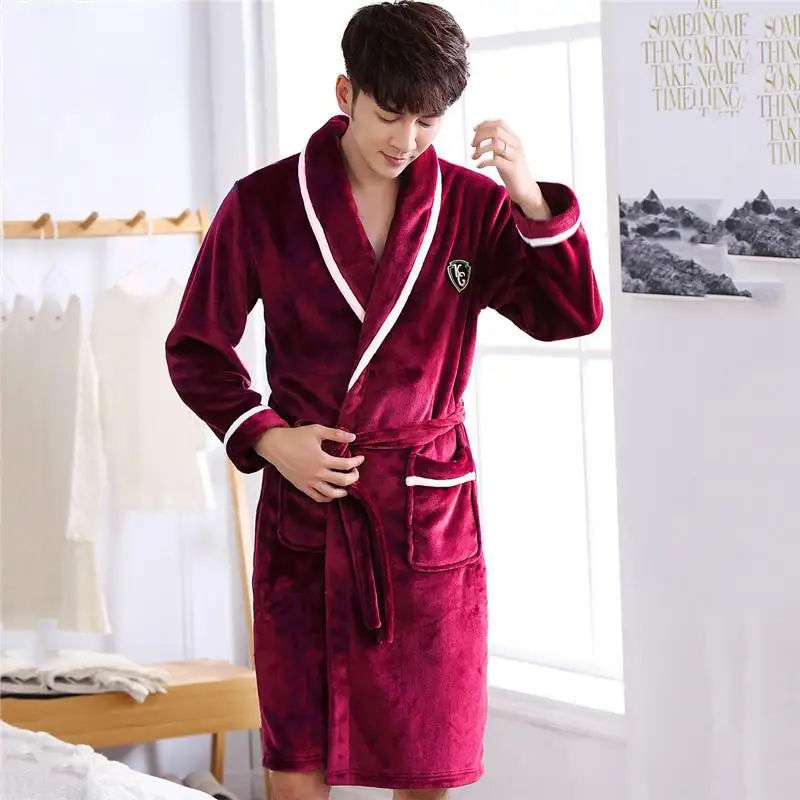 Winter Thicken Warm Nightwear Flannel Men Robe Kimono Bath Gown Coral Fleece Nightgown Casual Loose Home Clothes Plus Size 3XL cheap pajama pants Men's Sleep & Lounge