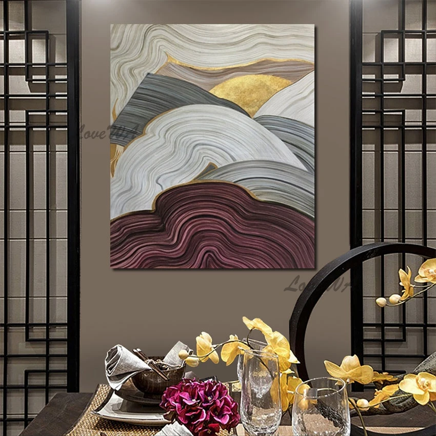 

No Framed Modern Distinct Gradations Color Abstract Painting Custom Artwork Decoration Wall Art Drawing Picture For Restaurant