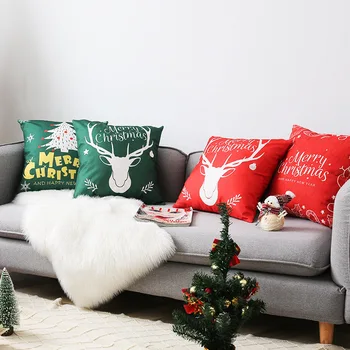 

velvet Christmas decoration cushion cover 45*45 red green cotton pillow cover Christmas tree elk sofa chair office pillowcase
