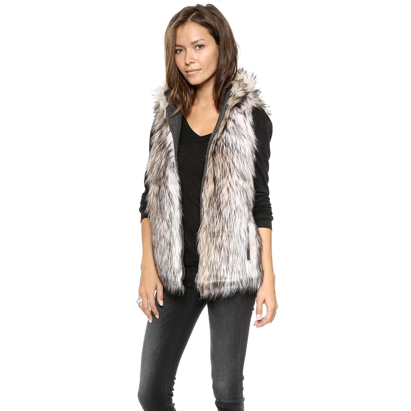 Grey HDY Haoduoyi New Fashion Autumn Ladies Casual Wear On Both Sides Fur Tops Winter Warm to Wear Sleeveless Comfy Soft Fur Vest - Color: Grey