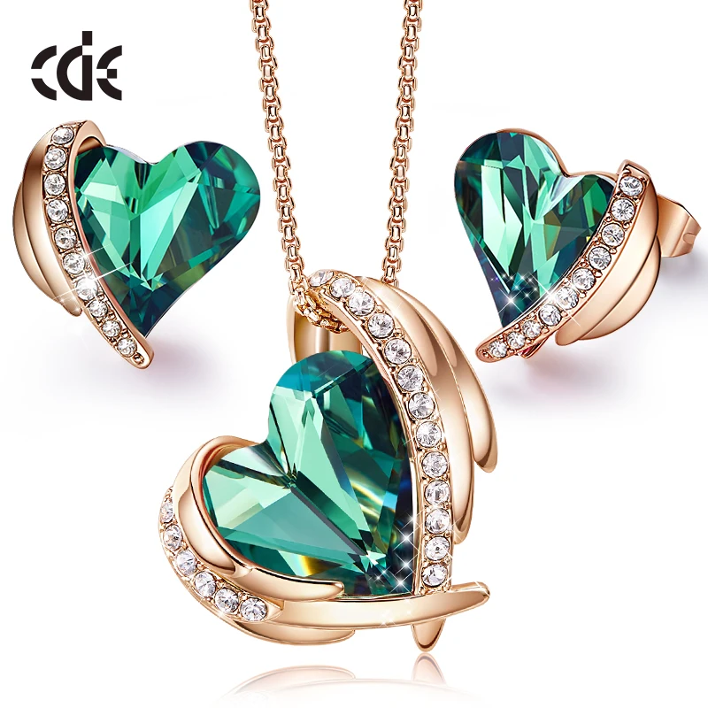 CDE женское золотое ожерелье, ювелирный набор, украшенный кристаллами, крылья ангела, ожерелье, серьги, набор, подарок для нее