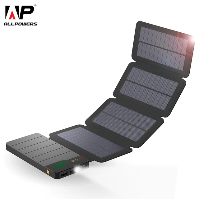 ALLPOWERS 10000mAh Solar Power Bank Waterproof Solar Charger External Battery Backup Pack for Cell Phone Tablets iphone Samsung 1