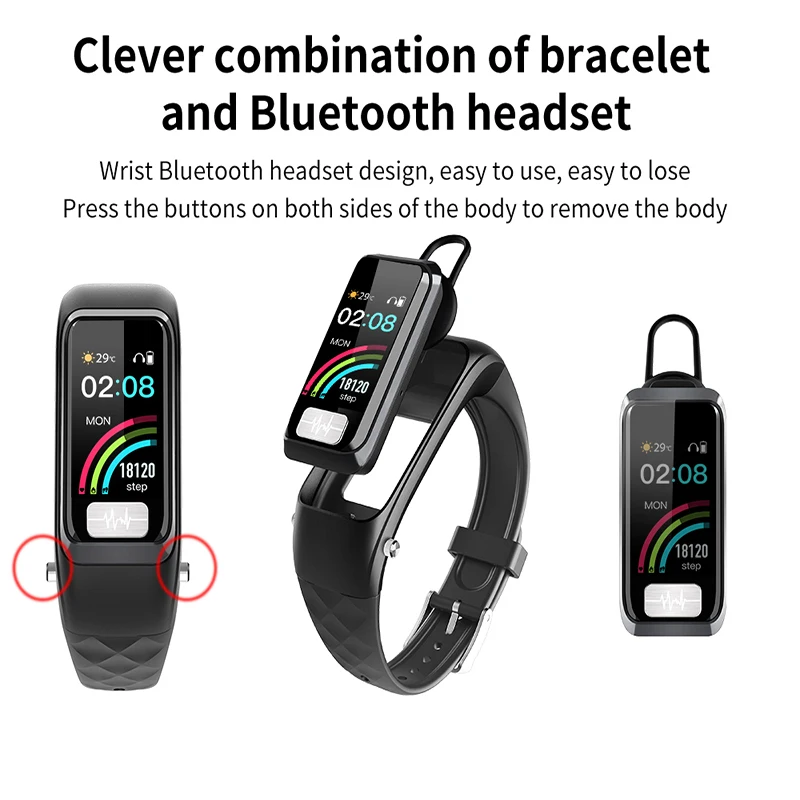 FocuSmart Bluetooth наушники фитнес-браслет 2 в 1 Спортивный Трек смарт-браслет умный голос кровяное давление пульсометр