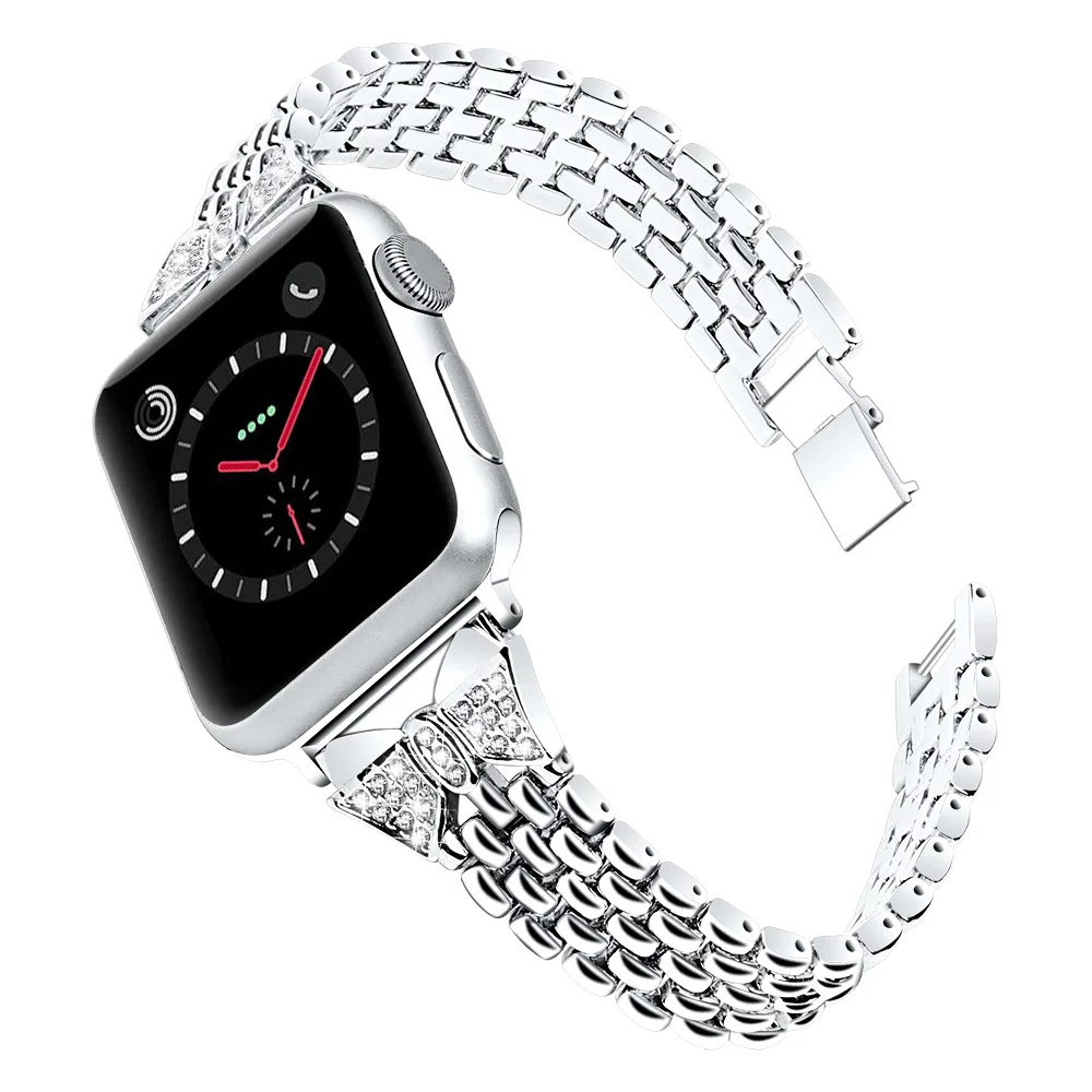 Ремешок для Apple Watch band 5, 4, 40 мм, 44 мм, браслет из нержавеющей стали с бриллиантами, наручный ремень Iwatch 3, 2, 1, 38 мм, 42 мм, аксессуары для Iwatch - Цвет ремешка: Silver