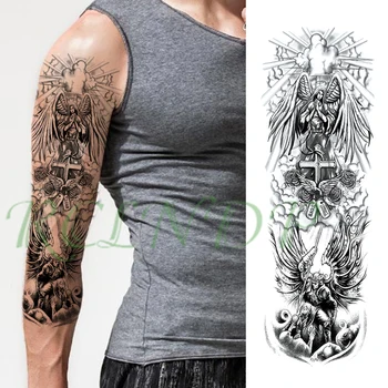

Waterproof Temporary Tattoo Sticker cross angel wings flowers spear full arm large art fake tatto flash tatoo for men women