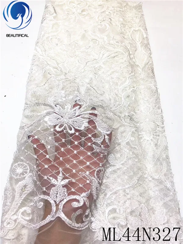 

BEAUTIFICAL african lace fabrics 2020 Latest white bridal lace fabric with sequins embroidery beads net lace nigerian ML44N327