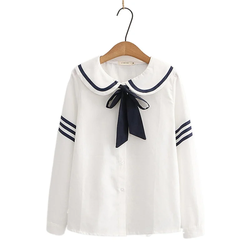 

Peter Pan Collar White Shirt Women School Uniform 2020 New Sweet Cotton Top And Blouses With Bow 208701