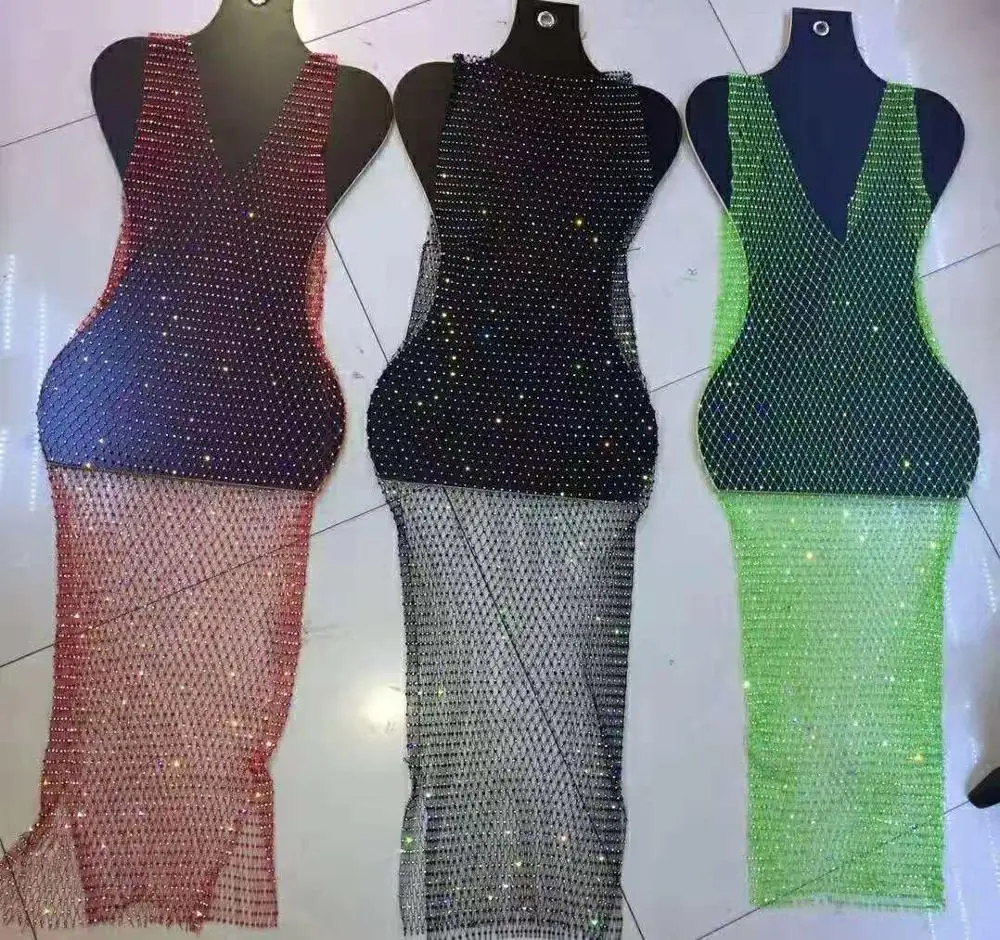 

Crystal Clear Rhinestones Mesh with Neon Colors Green Orange Pink Base SS8 Strass Crystal Banding Mesh for Fabric Dress