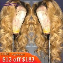 Dream Красота объемная волна эффектом деграде(переход от темного к 27 Цвет длинные глубокий часть 13x6 передний парик шнурка Волосы remy бразильские человеческие волосы парики с детскими волосами