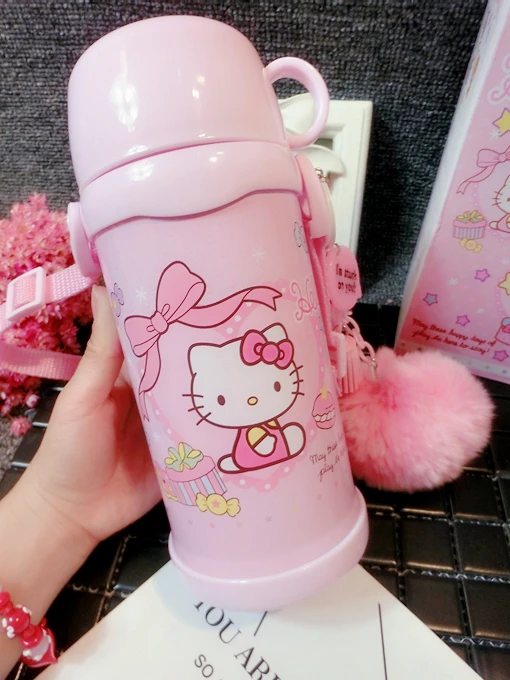 260ml Helloo Kitty Thermos Cup 304 Stainless Steel Water Bottle Pink Kitty Cat Insulated Cup Thermos Flask Hot Water Thermos