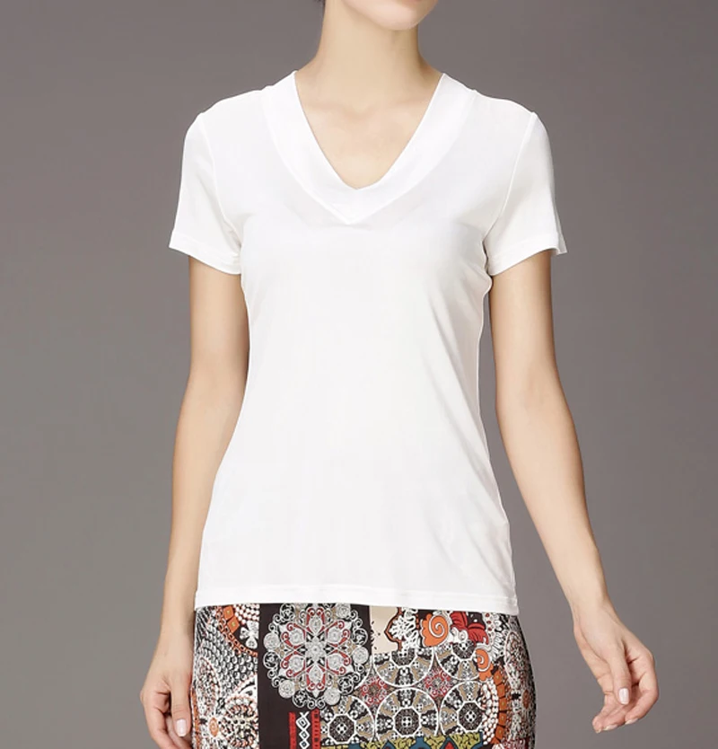 Women's T-Shirt 100% Pure Silk Knitted Lady V