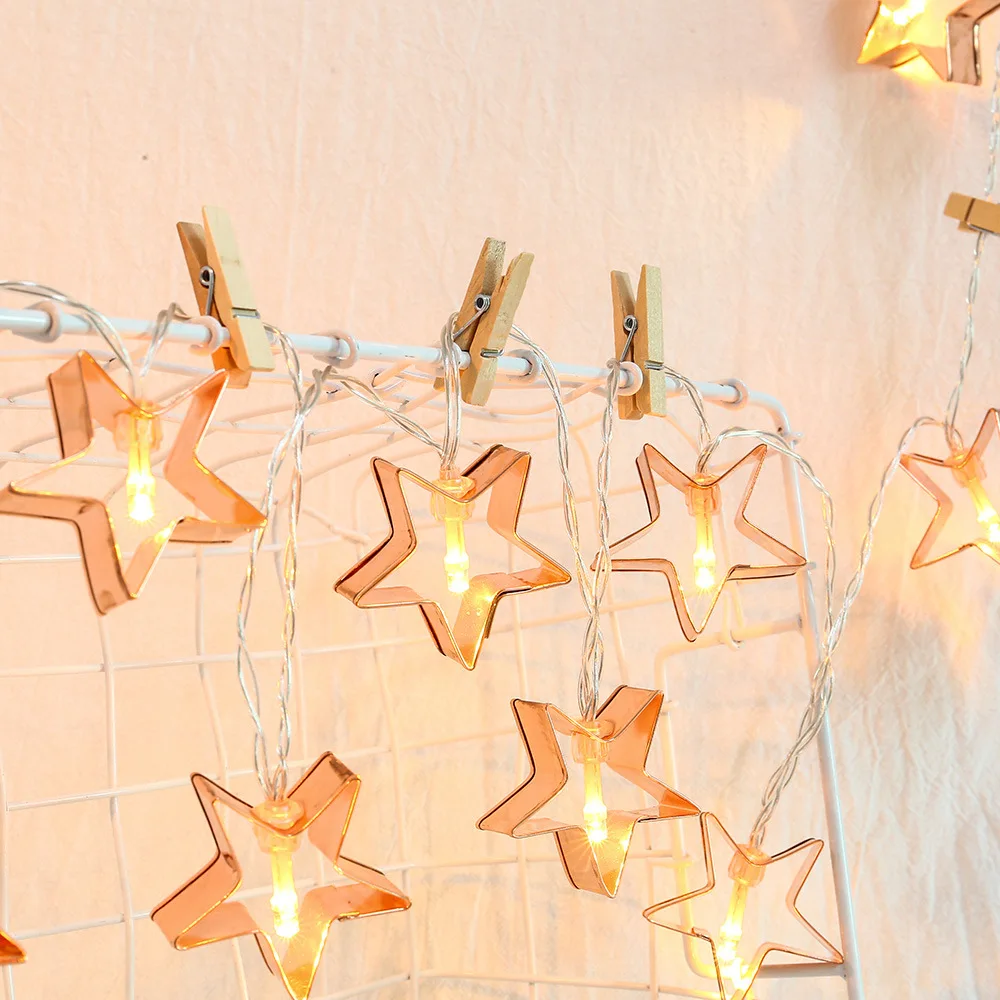

160cm 10LED Fairy String Light Waterproof Battery Rose Gold Five-Pointed Iron Hollow Room Decor For Holiday Christmas
