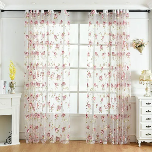 Печатные цветочные тюлевые занавески для гостиной, спальни, кухни, вуаль, отвесные занавески для закрывающие окно занавески, занавески для двери - Цвет: pink