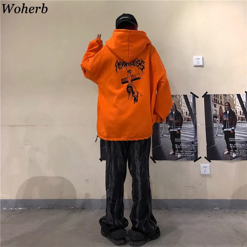 Woherb Harajuku уличная винтажная толстовка с капюшоном с длинным рукавом, свитер с принтом, пуловер, модный корейский стиль 91384
