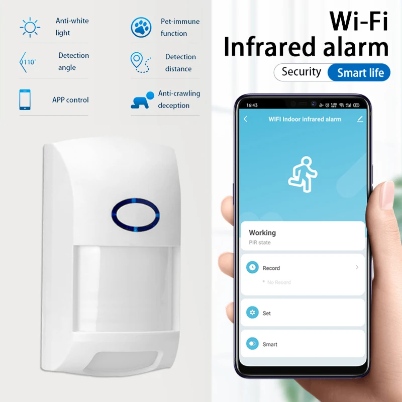 

Smart WiFi Infrared Detector Motion Sensor Alarm Smart Home Ultra-wide Detection 110Âº Wide Angle Portable Tuya App Remote Check