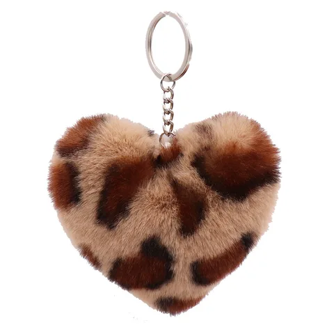 Rabbit Fur Pom-pom Keychain Leopard-print Pom-pom Keychain Lady Mobile Phone Bag Key Ring Love Pendant Decoration
