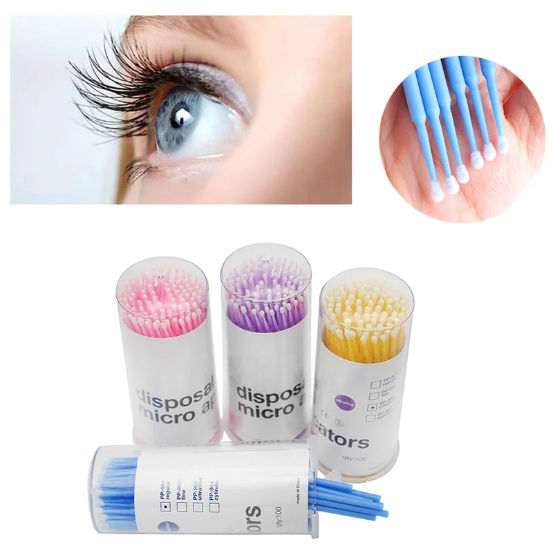

100 Pcs Profession Disposable Grafting Eyelash Cleaning Special Cotton Swab Pointed Plastic Cotton Sticks Makeup Cleaning Tools