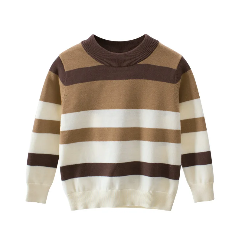 Топы для мальчиков Наряд Костюмы осень-зима мальчиков Вязание свитер детский полосатый свитер с капюшоном для детей; мягкая теплая одежда