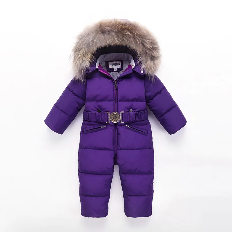 Зимний теплый пуховик для малышей детский сиамский пуховик плотное пуховое пальто для мальчиков ветрозащитная лыжная куртка для девочек детская зимняя одежда - Цвет: purple blue
