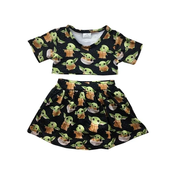 

black color short sleeve outfits boutique summer baby girls cartoon sets