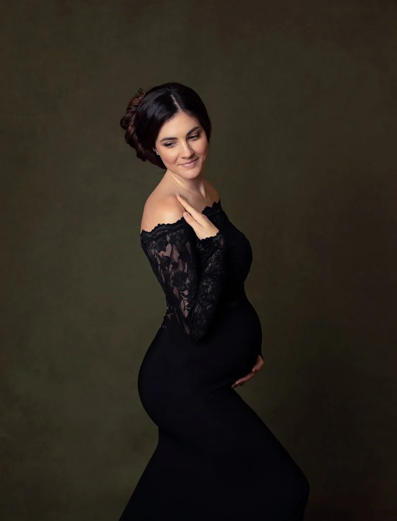 Tanio Fotografia ciążowa rekwizyty seksowna koronkowa suknia Maxi sukienka Plus