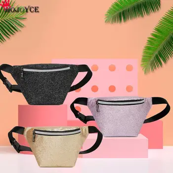 

Stylish Chest Shoulder Bag PU Leather Waist Pack Ladies Glitter Sequins Splicing Zipper Bag for Vacation and Travel