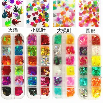 

1 Box Maple leaf sequins Leaves Nail Art Sequins Holographic Glitter Flakes Chameleon Stickers For Nails Autumn Design Decor