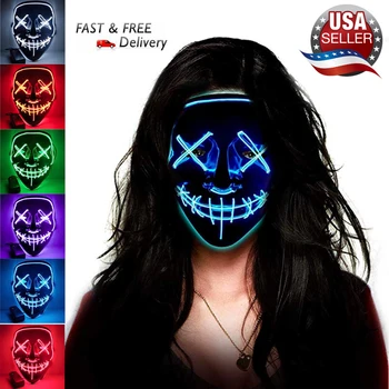 

LED Glow 3 Modes EL Wire Light Up The Pruge Movie Party Cosplay Stage Property Halloween Party Mask Led Mask Scary Mask