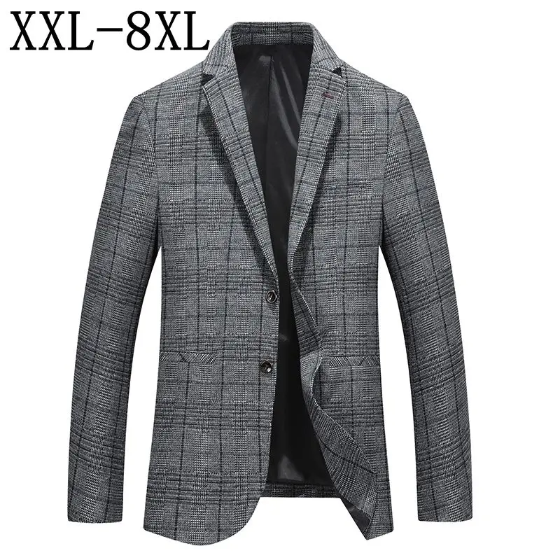 

Size 8XL 7XL 6XL Top Quality Plaid Blazer 2019 New Autumn Mens Loose Blazer Masculino Business Casual Men's Stylish Blazers