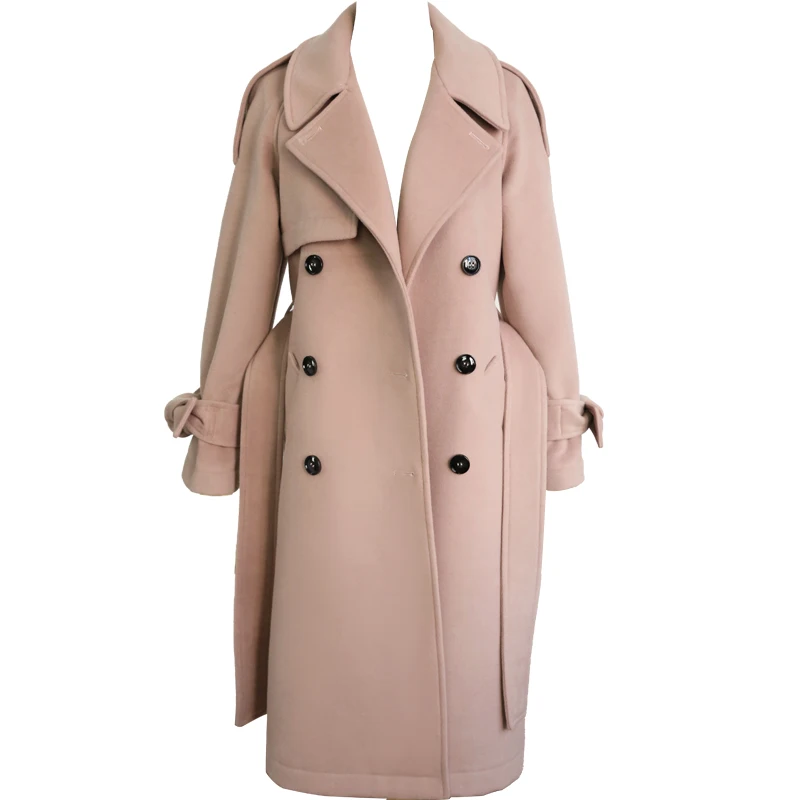 Зимнее модное двубортное шерстяное пальто женское тонкое длинное с лацканами |