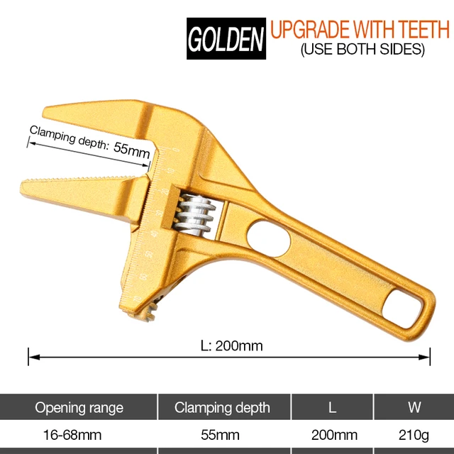 DTBD Multi-function Short Handle Universal Wrench Large Opening Bathroom Pipe Wrench  Adjustable Aluminum Alloy Repair Tool Gold Upgrade