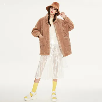 

2019 winter women's new teddy bear jacket long loose granule sheep shearing warm jacket