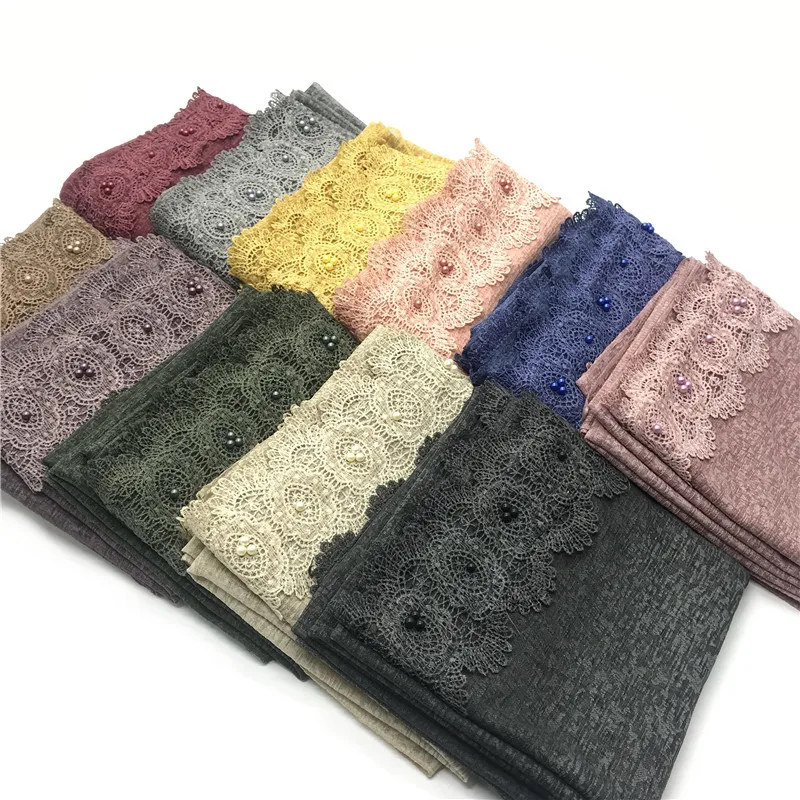 

2019 new scarf Pearls Lace flower scarves shawls tassel fashon muslim print hijab scarfs soft muffler foulard luxury brand