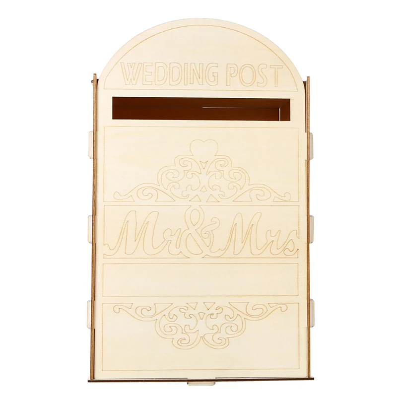 Винтажная деревянная Неокрашенная коробка для почтовых карт с замком украшения для домашней свадебной вечеринки