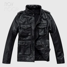 Куртка из натуральной кожи, Черная мужская кожаная байкерская куртка, chaqueta moto hombre veste cuir homme cappotto LT1194