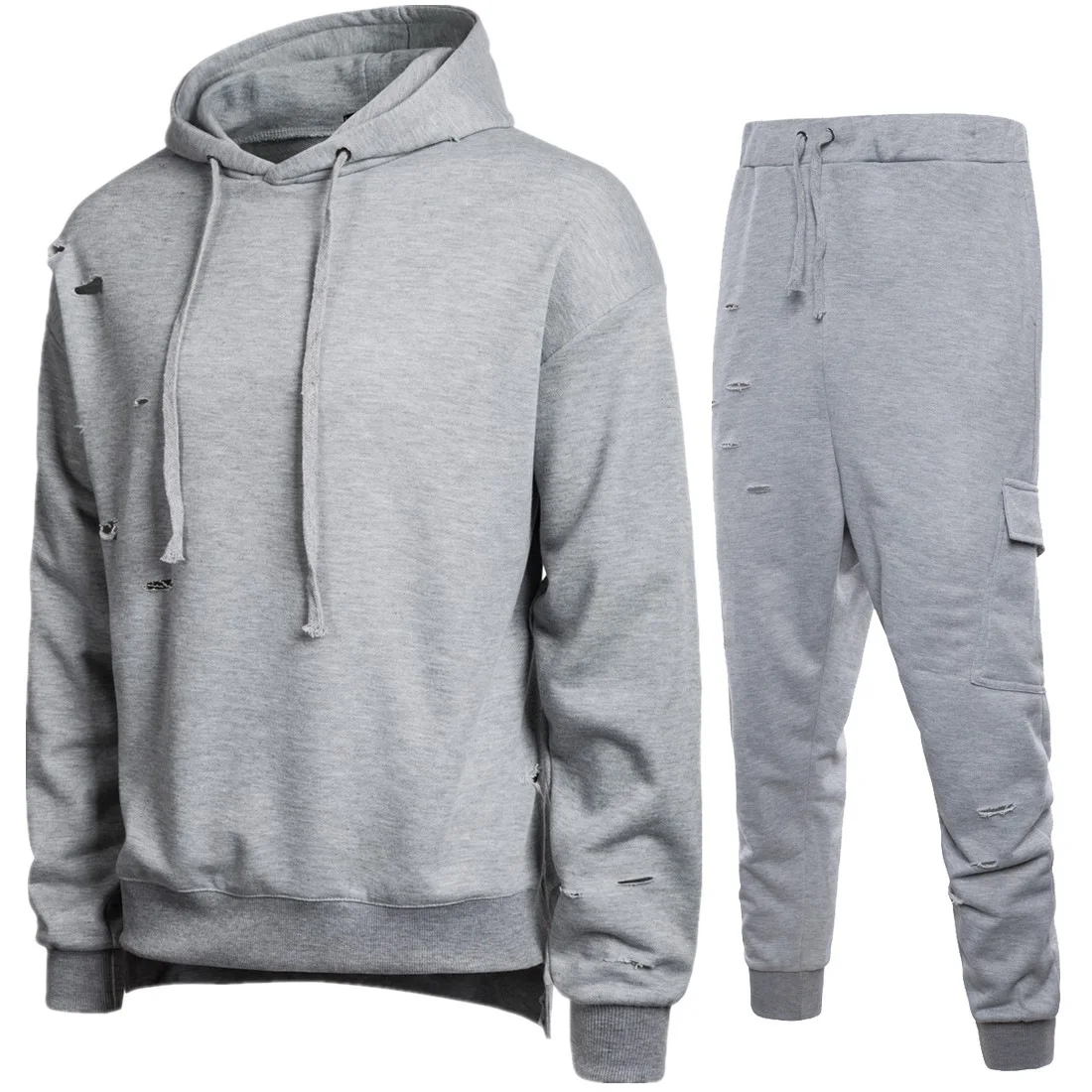 

2018 Spring And Autumn New Style Europe And America Men Cool Destruction Sports Leisure Suit Hooded Pullover Long-sleeved Sweate