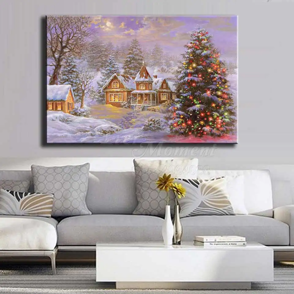 Ever Moment Алмазная картина с домом из стразов Снежная Рождественская елка полная квадратная дрель 5D DIY Алмазная вышивка 3F2173