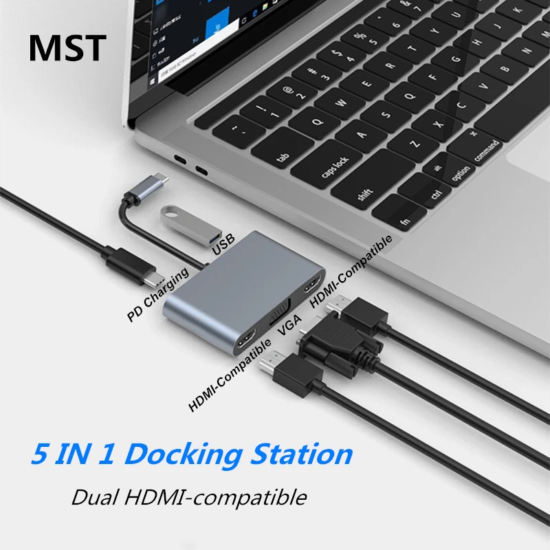 Audio for Dell XPS,Lenovo,HP,Surface Dock Type C Dongle Laptop Docking Station Dual HDMI Monitor Adapter USB-C Docking Station Triple Display USB C Hub to Dual HDMI,VGA,Ethernet,3USB3.1,2 USB2.0,PD 