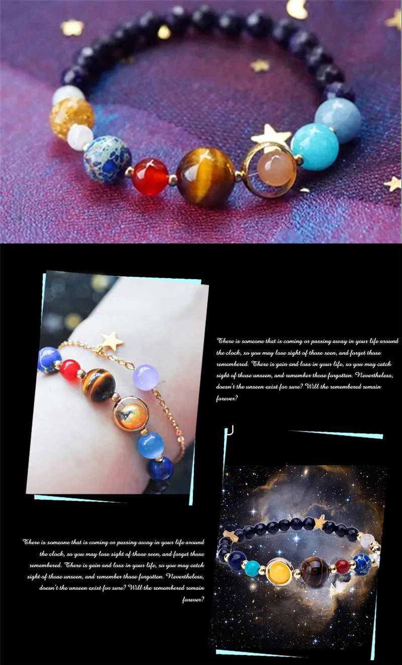 New Fashion Universe Galaxy Eight Planets Solar System Guardian Star Natural Stone Beads Bracelet