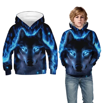 

Glowing Wolf Boys Hoodies Digital Printing Tiger Kids Jacket Spring And Autumn Leisure Hooded Boys Sweatshirt Children Clothing