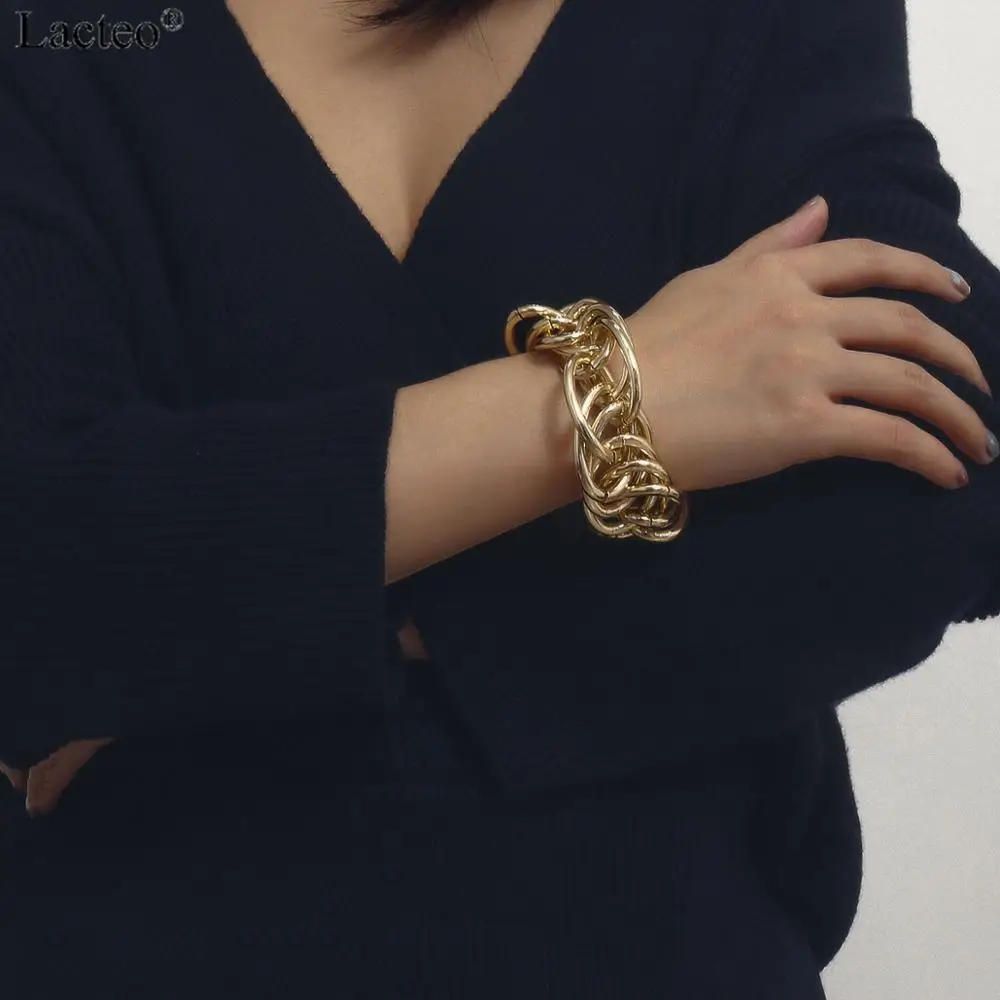 Lacteo Панк Золотая многослойная цепочка браслет ювелирные изделия для женщин панк толстая цепочка полый браслет на талию