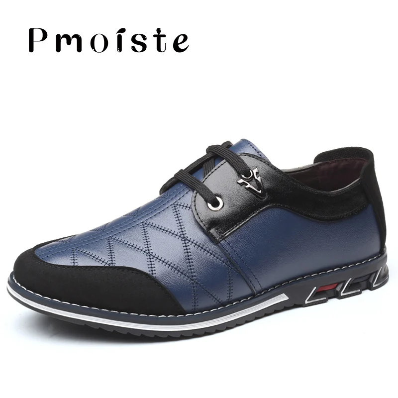 Мужская повседневная обувь; Лидер продаж; удобные туфли суперзвезды из натуральной кожи на шнуровке размера плюс 45-49; Мужская обувь для вождения на резиновой подошве - Цвет: Blue