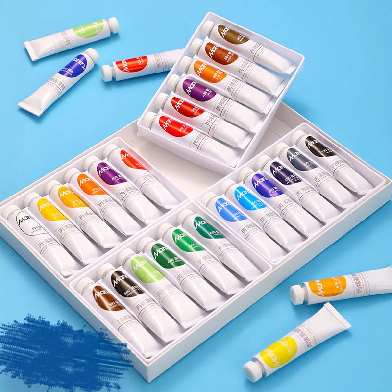 12/18/24/36Colors 12ML Tube Professional Acrylic Paint Set For Fabric Clothing Nail Glass Drawing Painting For Kids Art Supplies