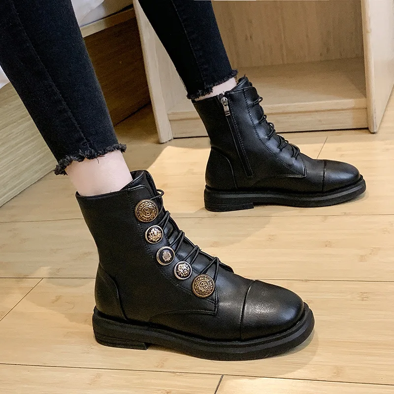 

Decoration Martin Boots Women's Autumn And Winter New Style Versatile Retro Ankle Boots British Style Students plus Velvet Short